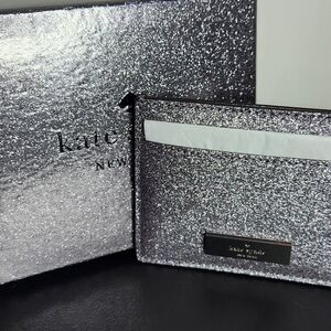 Kate Spade Metallic Silver Glitter Card Case NWT NIB